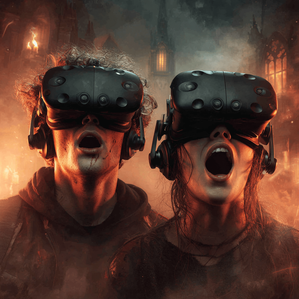 quintvs.xvi_Halloween_scared_people_screaming_with_HTC_VIVE_PRO_5791de01-f4ee-42ac-a3f3-9569413d2ea0 enfants de 9 ans jouant en réalité virtuelle
